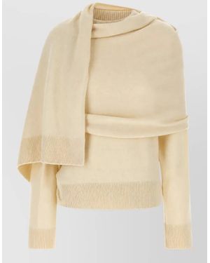 ARMARIUM Cashmere Wool Draped Scarf-Effect Relaxed-Fit Sweater - Natural