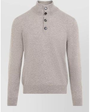 Brioni Fine-Knit Cashmere Mock-Neck Long-Sleeve Jumper - Grey