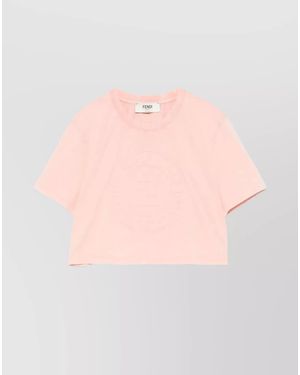 Fendi Cotton Cropped Logo T-Shirt - Pink