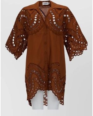 Charo Ruiz Tao Dress Eyelet Detailing Scalloped Edges - Brown