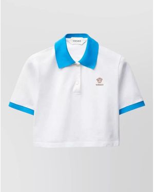 Versace Polo Shirt Contrasting Collar Cropped Length - Blue