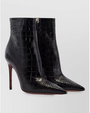 Paris Texas Crocodile-Effect Leather Ankle Boots - Black