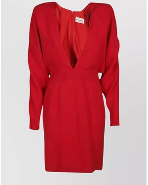 Alexandre Vauthier Plunging V-Neck Long-Sleeve Mini Dress - Red
