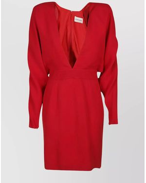 Alexandre Vauthier Plunging V-Neck Long-Sleeve Mini Dress - Red