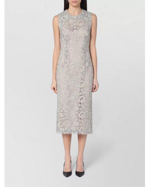 P.A.R.O.S.H. Lace Midi Dress Sleeveless Back Slit - White