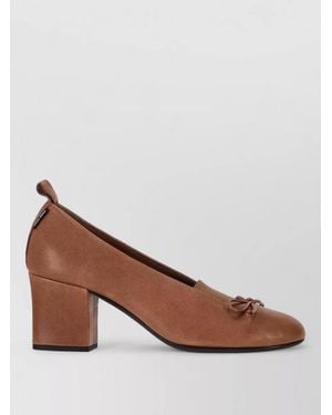 Miu Miu Nappa Pumps Block Heel Bow Detail Pull Tab - Brown