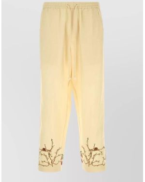 BAZISZT Cotton Blend Avian Cropped Shorts Embroidered - Yellow