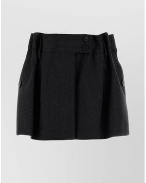 Prada Mini Skirt With Embroidery And Pleats - Black