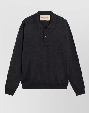 Valentino Collared Knit Jumper Ribbed Cuffs Hem - Blue