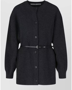 Alexander Wang V Neck Jacket Belted Waist Ribbed - Blue