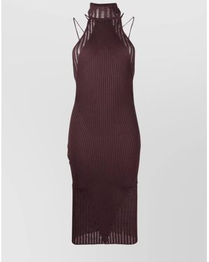 ANDREADAMO Ribbed Halterneck Panelled Knitted Midi Dress - Purple