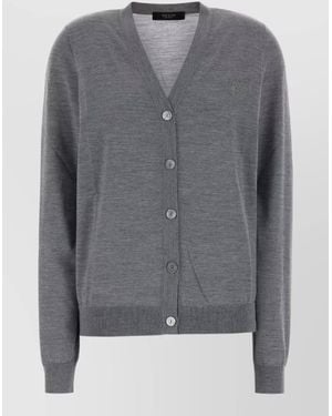 Gucci Wool Cardigan V Neck Ribbed Trim - Gray