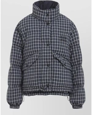 Miu Miu Reversible Checked Down Jacket High Collar - Blue