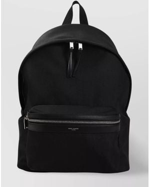 Saint Laurent Backpack With Adjustable Straps And Front Zip Pocket - Black