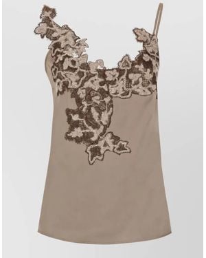 D.exterior Lace Trim Sleeveless Top - Natural