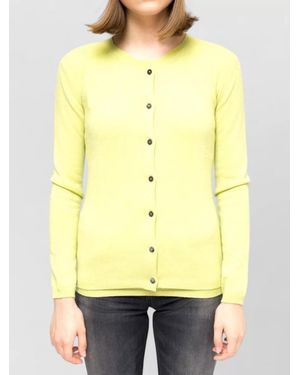 LA ROSE Cashmere Cardigan Crew Neck Long Sleeves - Yellow