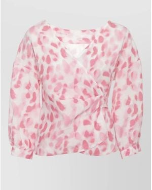 120% Lino Linen Wrap Blouse Bow Detail Cuffs - Pink