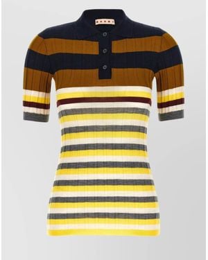 Marni Ribbed Virgin Wool Polo Top - Yellow