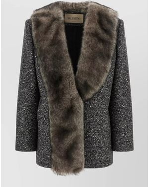 Valentino Garavani Wool Bouclé Chevron Caban Jacket - Black