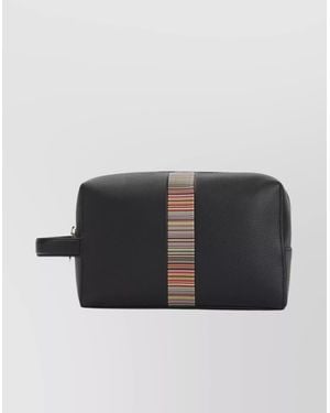 Paul Smith Leather Striped Strap Handle Washbag - Black