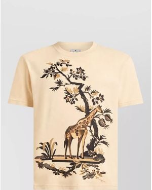 Etro Giraffe-Print Cotton T-Shirt - Natural
