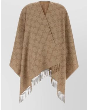 Gucci Cashmere Blend Fringe Cape - Natural