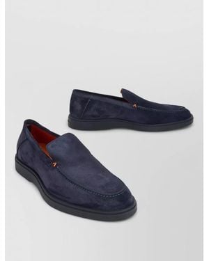 Santoni Suede Loafers Lightweight Sole Contrast Stitching - Blue