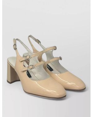 CAREL PARIS Patent Slingback Block Heel Pointed Court Shoes - Natural