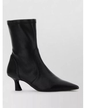 Stuart Weitzman Vinnie Leather Ankle Boots Pointed Toe Kitten - Black