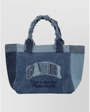 Ganni Medium Denim Tote Wallet Dual Handles - Blue