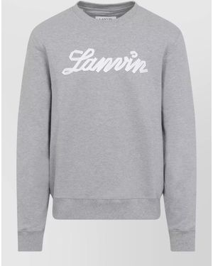 Lanvin Logo Embroidery Cotton Fleece Sweatshirt - Grey