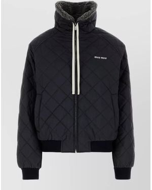 Miu Miu Polyester Down Jacket High Collar Quilting - Black
