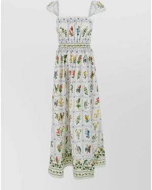 FARM Rio Tropical Porcelain Maxi Dress Floral Ruffles - White