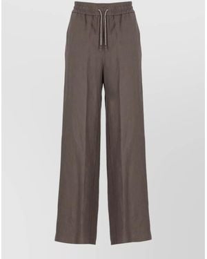 Panicale Linen Wide Leg Straight Cut Trousers - Brown