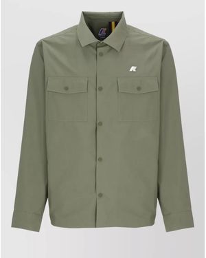 K-Way Collar Jacket Long Sleeves Waterproof Overshirt - Green