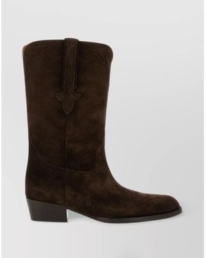 Paris Texas "Hilda" Mid-Calf Suede Western Boots - Brown