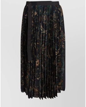 Sacai Floral-Print Pleated Skirt - Black