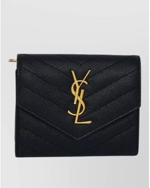 Saint Laurent Monogram Chevron Calfskin Tri Fold Wallet - Black