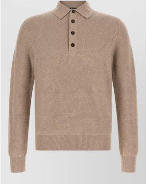 ZEGNA Cashmere Long-Sleeve Polo Jumper - Natural