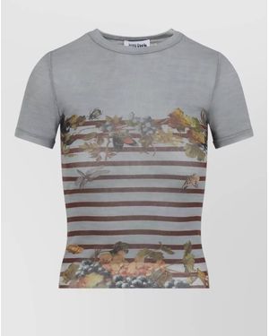 Jean Paul Gaultier Mesh Baby T-Shirt Mariniere Grape Stripes - Grey