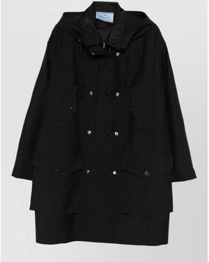 Prada Hooded Mohair And Recycled Nylon Coat - Black