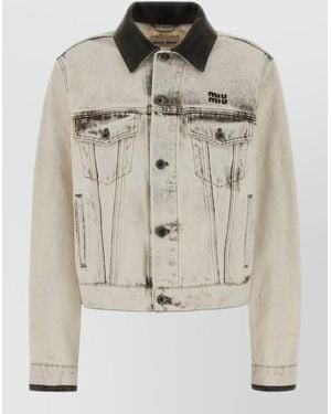 Miu Miu Denim Jacket Contrast Collar Front Pockets - Natural