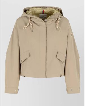 Moncler Eucalyptus Hooded Jacket Drawstring Front Pockets - Natural