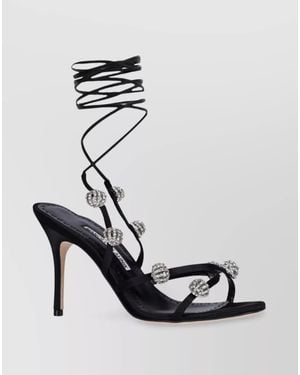Manolo Blahnik Crystal-Embellished Satin Heeled Sandals - White