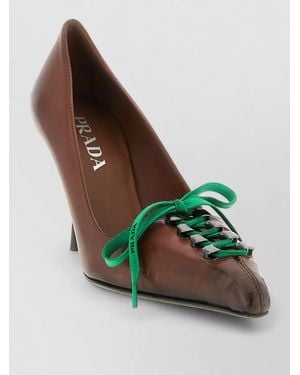 Prada Lace Up Parade Toe Stiletto Pumps - Green
