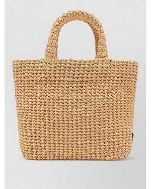 Prada Tote Bag Top Handles Woven Texture - Natural