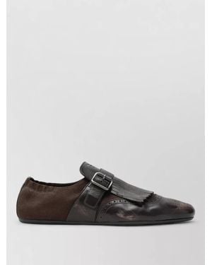 Prada Loafers Brogue Detailing Buckle Elasticated Back Fringe - Grey