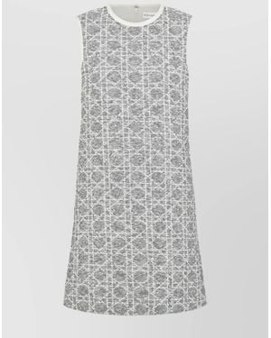 Dior Patterned Crew Neck Knee-Length Sleeveless Dress - Gray