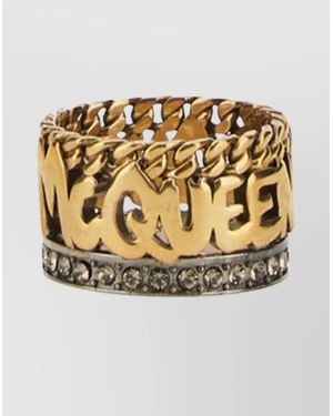 McQueen Chain Detail Embellished Band Ring - Metallic
