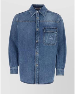 Valentino Garavani Denim Shirt With Buttoned Cuffs And Chest Pocket - Blue
